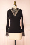 Thyra Black Long Sleeve Mock Top w/ Lace Details | Boutique 1861 front view