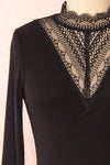 Thyra Black Long Sleeve Mock Top w/ Lace Details | Boutique 1861 front close-up