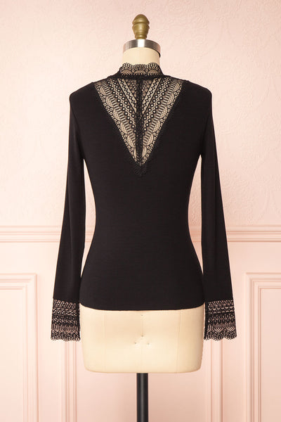 Thyra Black Long Sleeve Mock Top w/ Lace Details | Boutique 1861 back view