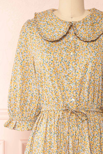 Tierney Ditzy Floral Midi Dress w/ Peter Pan Collar | Boutique 1861 front close-up