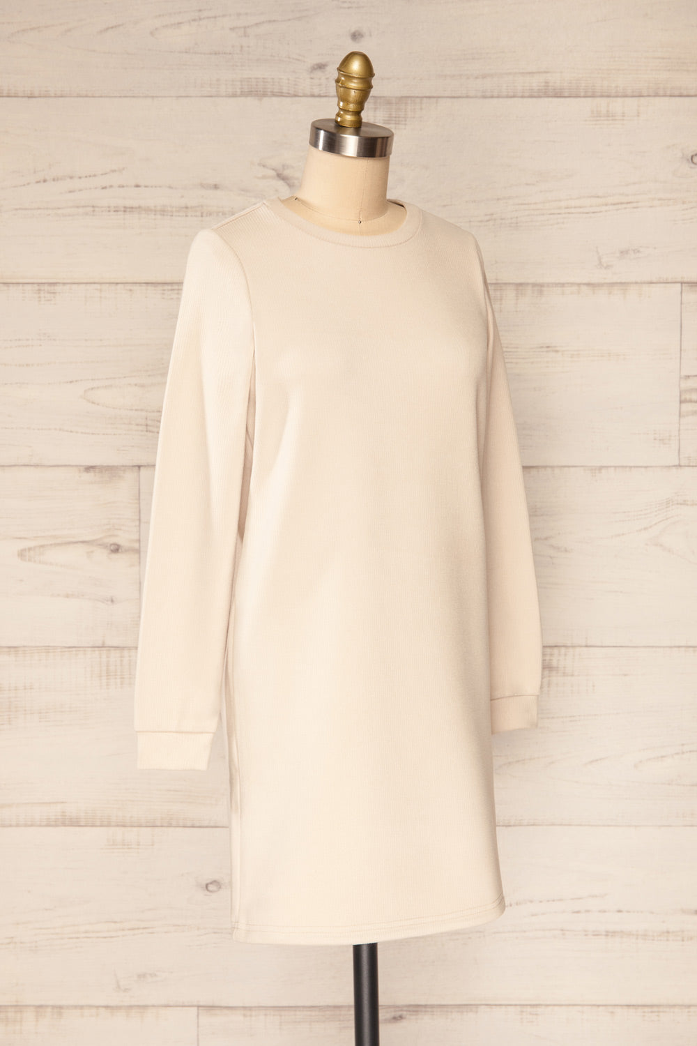 Tilburg Beige Short Ribbed Dress w/ Long Sleeves | La petite garçonne side view