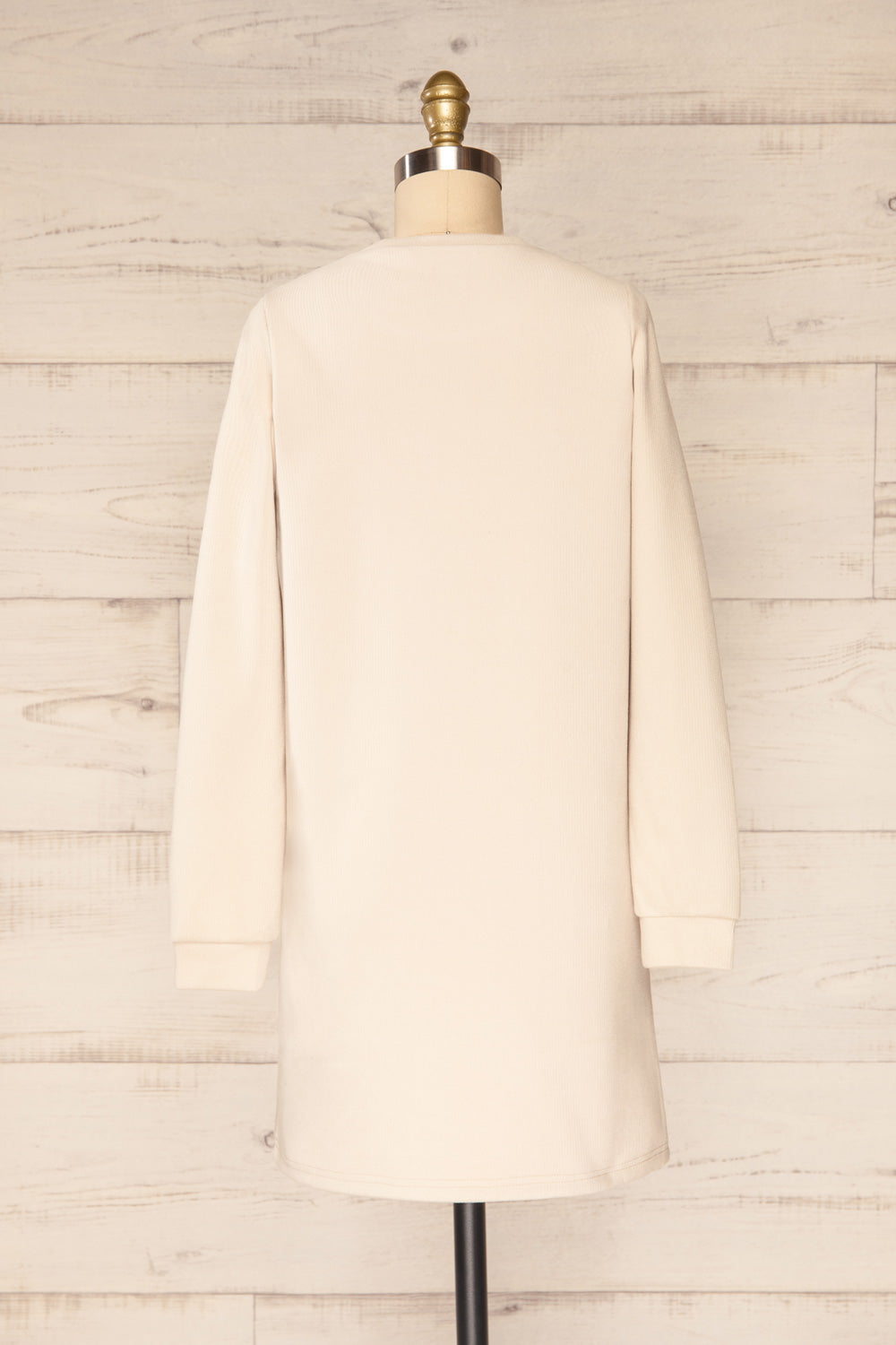 Tilburg Beige Short Ribbed Dress w/ Long Sleeves | La petite garçonne back view