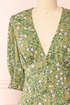 Tilda Green Floral Short Sleeve Short Dress | Boutique 1861 front close-up