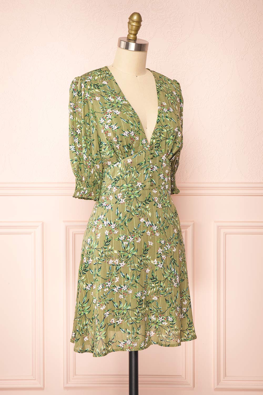 Tilda Green Floral Short Sleeve Short Dress | Boutique 1861 side view 