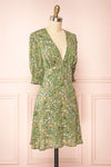 Tilda Green Floral Short Sleeve Short Dress | Boutique 1861 side view