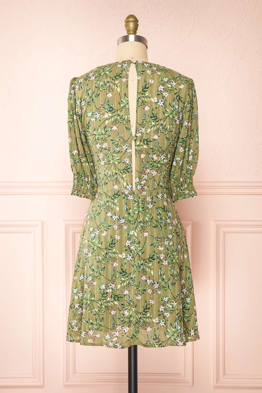 Tilda Green Floral Short Sleeve Short Dress | Boutique 1861 back view 