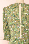 Tilda Green Floral Short Sleeve Short Dress | Boutique 1861 back close-up