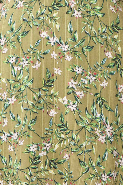 Tilda Green Floral Short Sleeve Short Dress | Boutique 1861 fabric