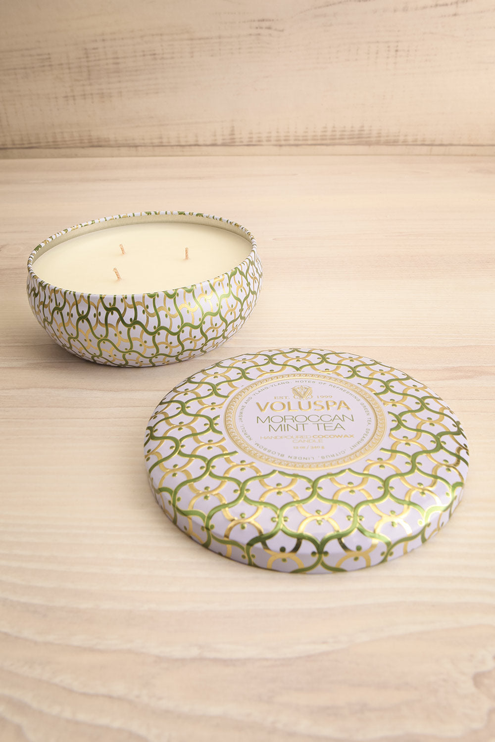 Tin Bowl Candle Morrocan Mint by Voluspa | La petite garçonne open