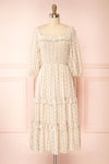 Tine | Beige Floral Midi Dress w/ 3/4 Sleeves | Boutique 1861 front view