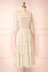 Tine | Beige Floral Midi Dress w/ 3/4 Sleeves | Boutique 1861 side view