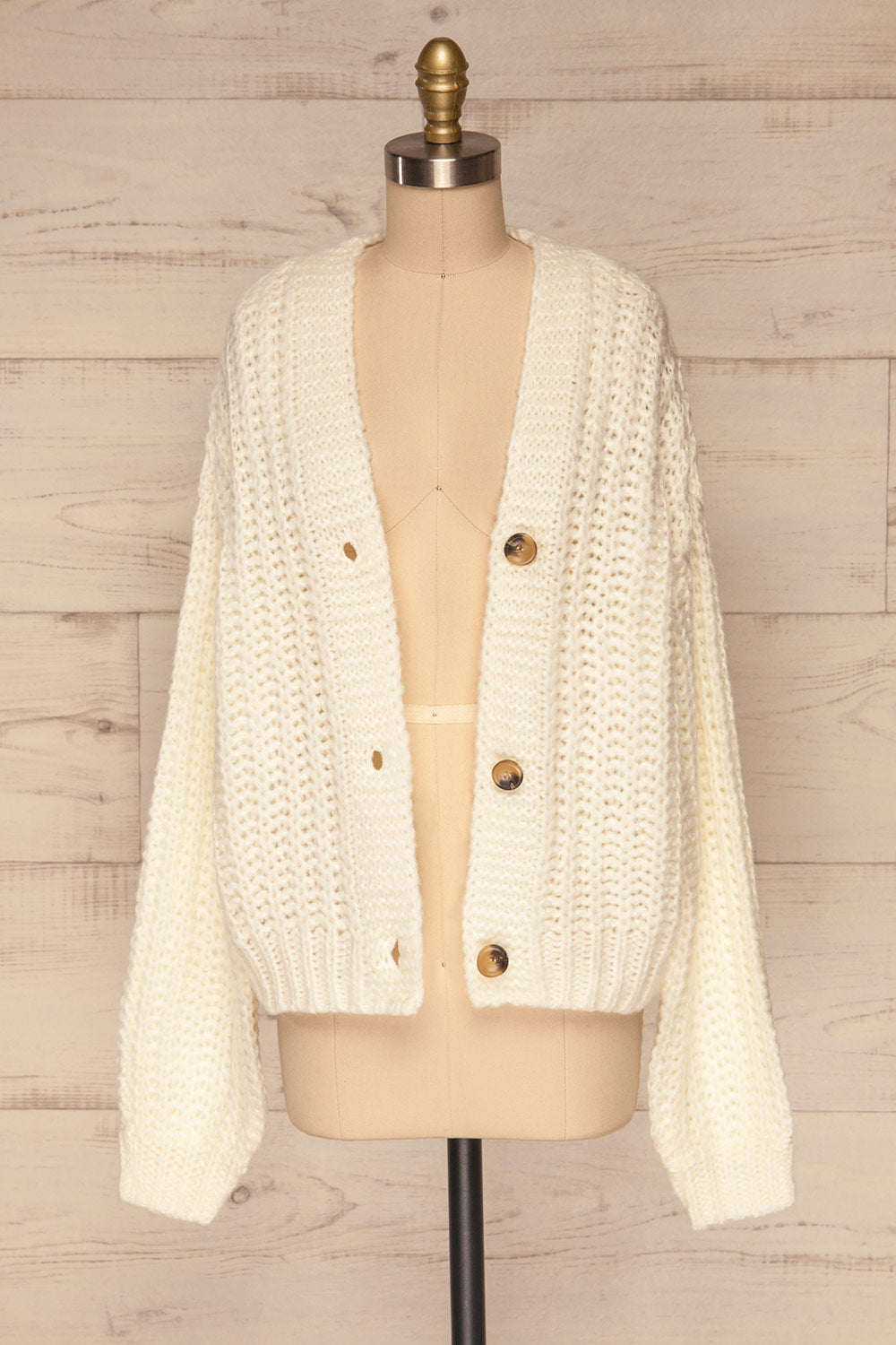 Tioumen Ivory Chunky Knit Button-Up Cardigan front open | La Petite Garçonne