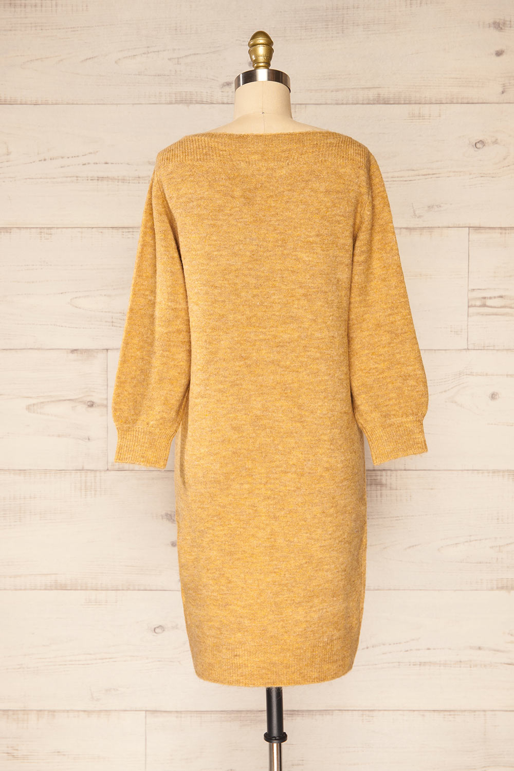 Titai Camel 3/4 Puffy Sleeve Short Sweater Dress | La petite garçonne back view