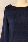 Titai Navy 3/4 Puffy Sleeve Short Sweater Dress | La petite garçonne front close-up