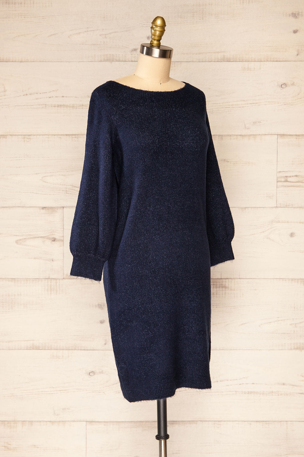 Titai Navy 3/4 Puffy Sleeve Short Sweater Dress | La petite garçonne side view