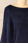 Titai Navy 3/4 Puffy Sleeve Short Sweater Dress | La petite garçonne side close-up