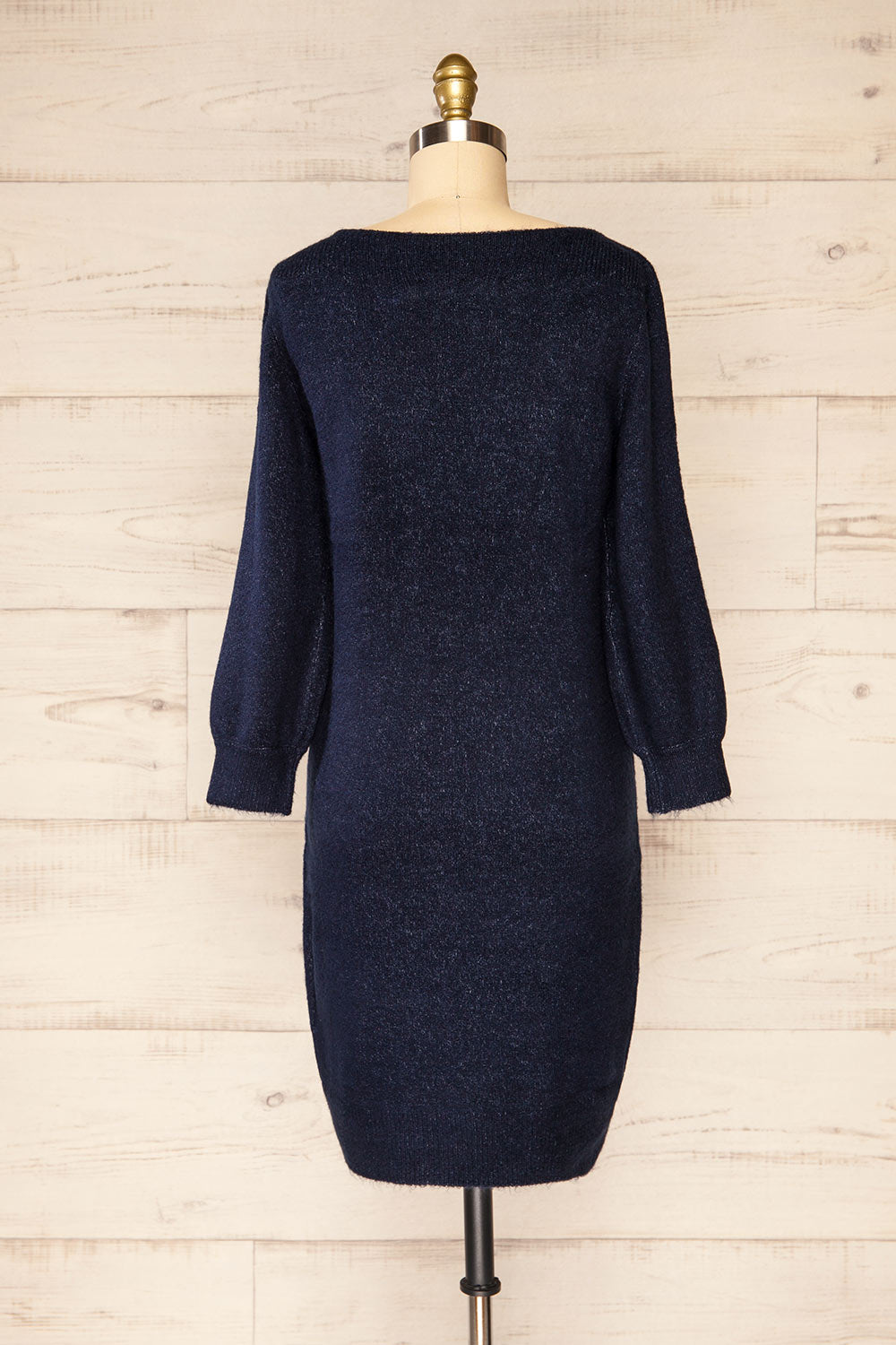 Titai Navy 3/4 Puffy Sleeve Short Sweater Dress | La petite garçonne back view 