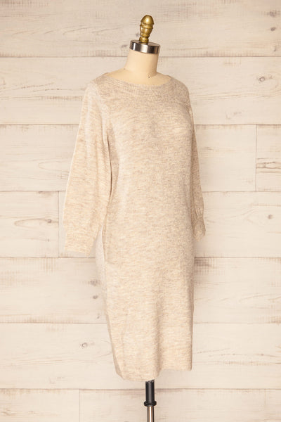 Titai Sand | 3/4 Puff Sleeve Short Sweater Dress | La petite garçonne side view