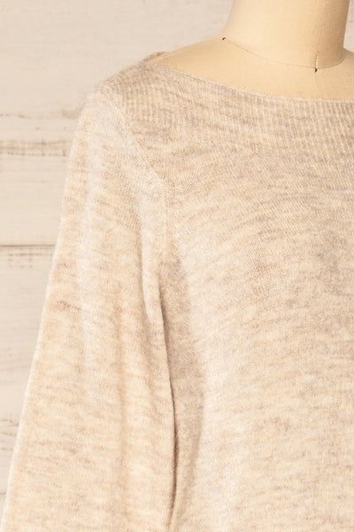 Titai Sand | 3/4 Puff Sleeve Short Sweater Dress | La petite garçonne side close-up