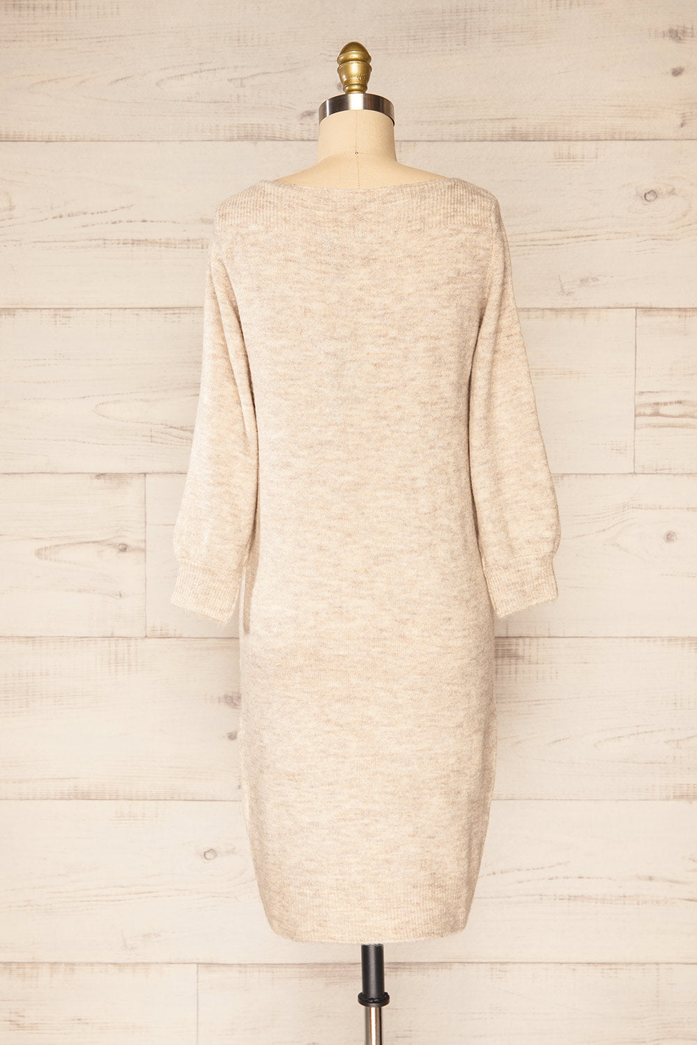 Titai Sand | 3/4 Puff Sleeve Short Sweater Dress | La petite garçonne back view 