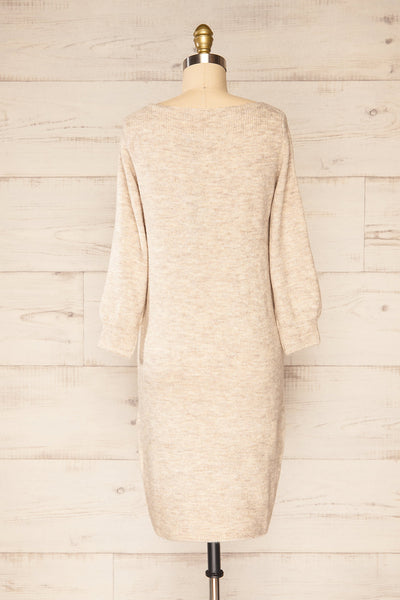 Titai Sand | 3/4 Puff Sleeve Short Sweater Dress | La petite garçonne back view