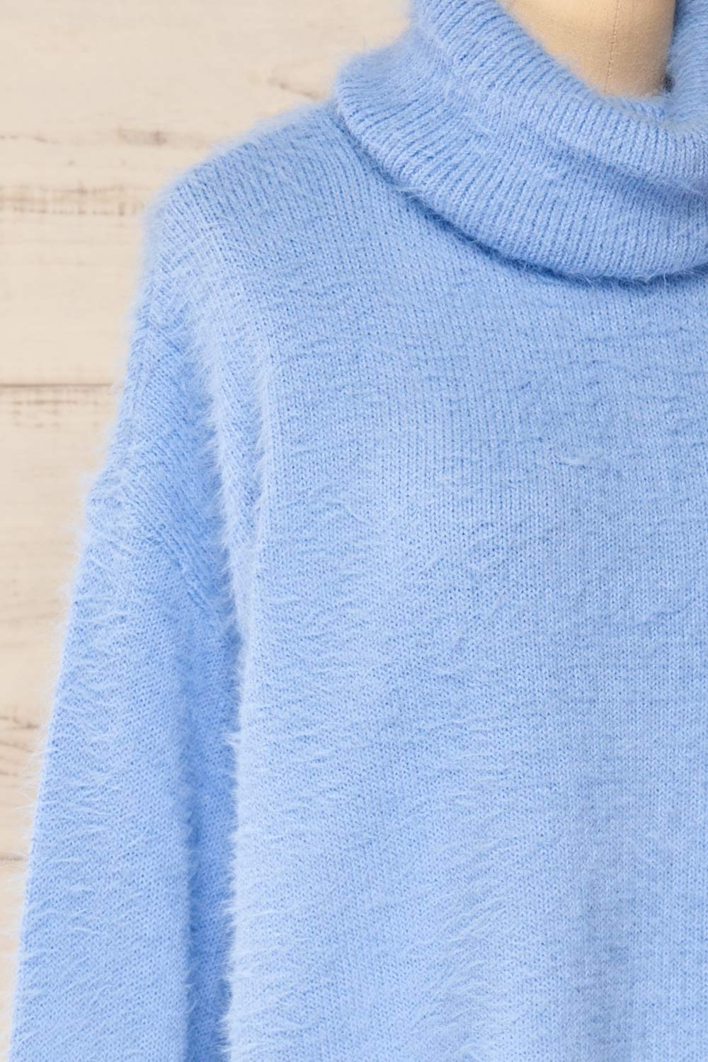Titania Blue Fuzzy Turtleneck Sweater | La petite garçonne