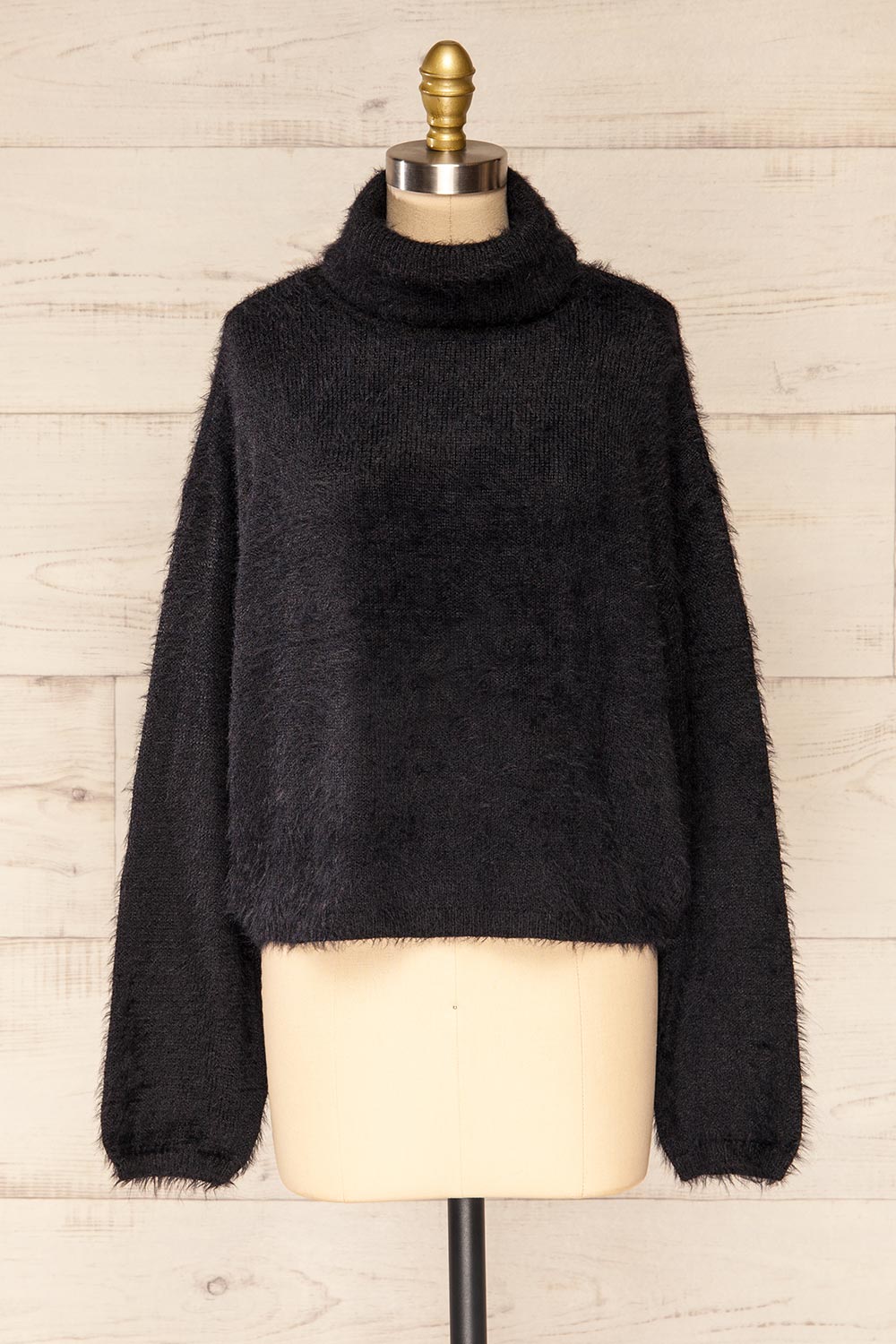 Titania Black Fuzzy Turtleneck Sweater | La petite garçonne front view