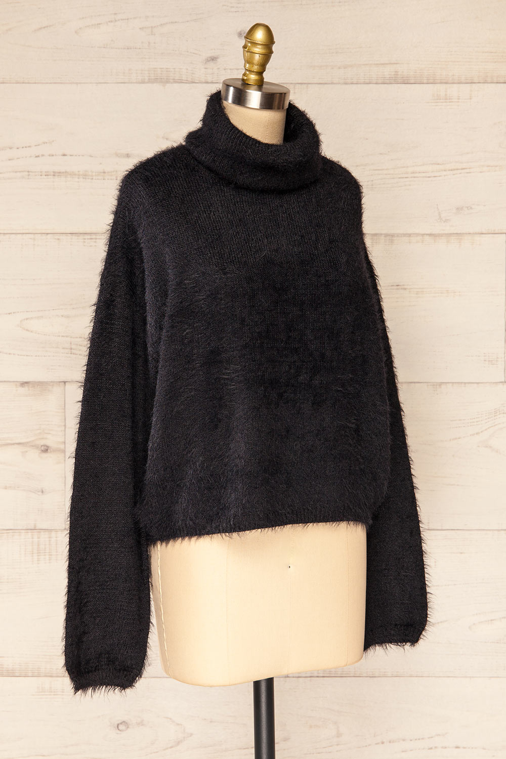 Titania Black Fuzzy Turtleneck Sweater | La petite garçonne side view