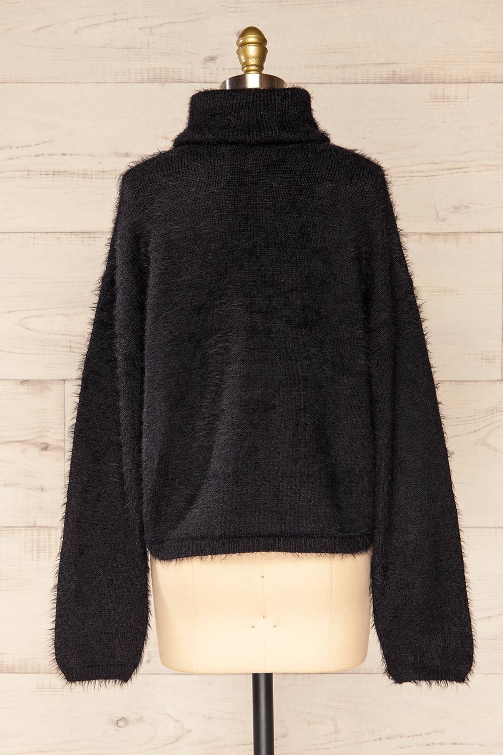 Titania Black Fuzzy Turtleneck Sweater | La petite garçonne back view