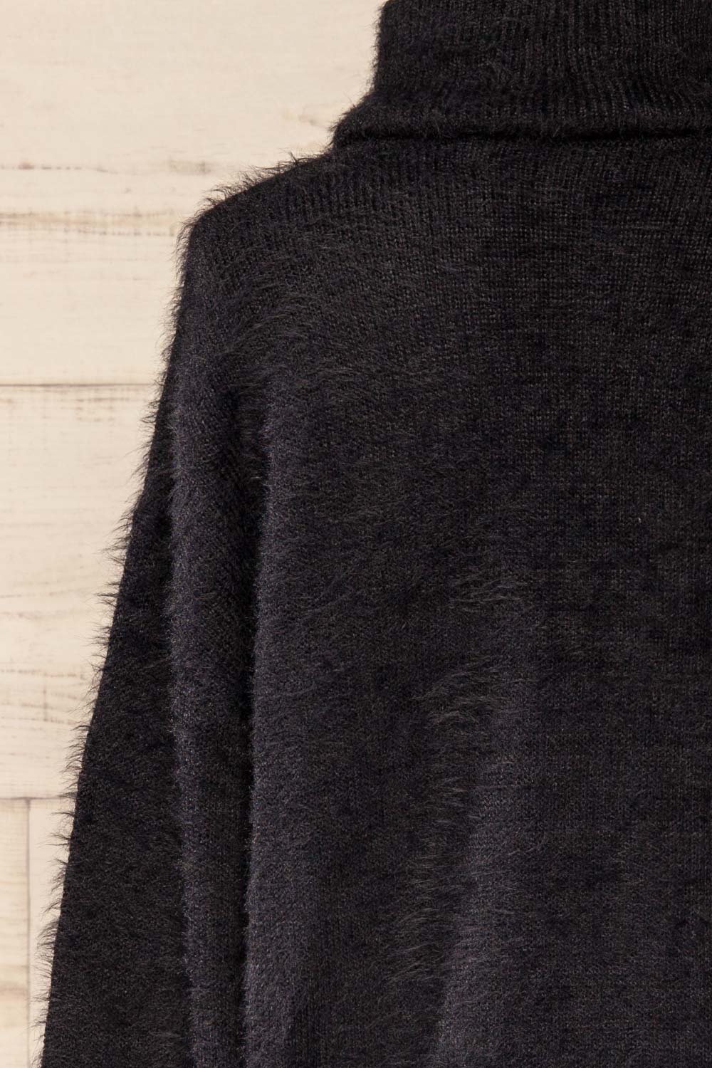 Titania Black Fuzzy Turtleneck Sweater | La petite garçonne back close-up