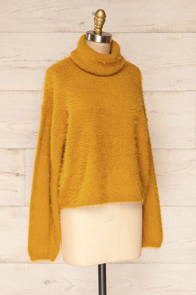Titania Mustard Fuzzy Turtleneck Sweater | La petite garçonne side view