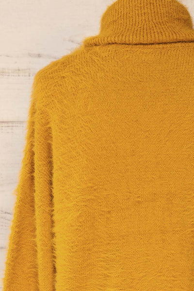 Titania Mustard Fuzzy Turtleneck Sweater | La petite garçonne back close-up