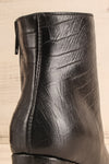 Tobi Black Crocodile Skin Heeled Ankle Boots back close-up | La Petite Garçonne
