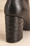 Tobi Black Crocodile Skin Heeled Ankle Boots back heel close-up | La Petite Garçonne