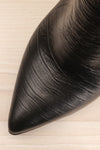 Tobi Black Crocodile Skin Heeled Ankle Boots flat lay close-up | La Petite Garçonne