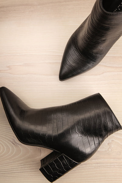 Tobi Black Crocodile Skin Heeled Ankle Boots | La Petite Garçonne