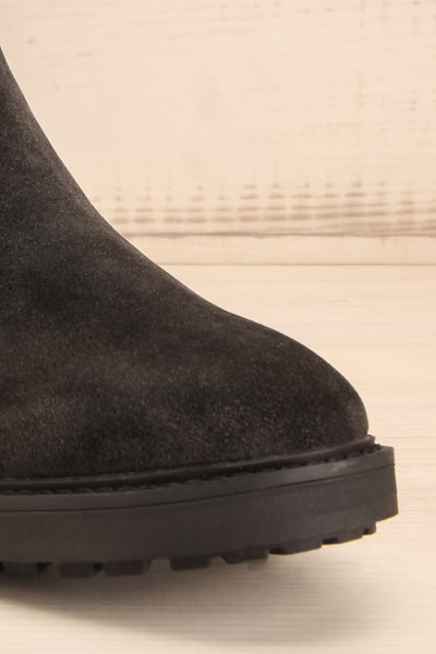 Tokio Black Vegan Suede Chelsea Boots front close-up | La Petite Garçonne