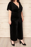 Tonnara Black Velvet Jumpsuit w/ Short Sleeves | La petite garçonne model side front