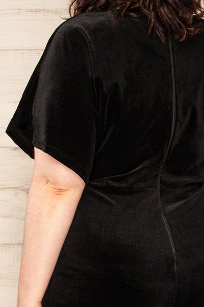 Tonnara Black Velvet Jumpsuit w/ Short Sleeves | La petite garçonne model close up back