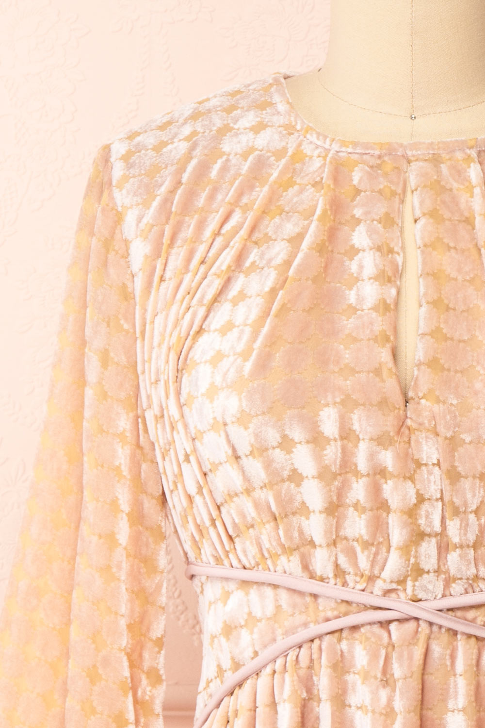 Topanca Pink Floral Velvet Dress | Boutique 1861 front close-up