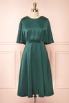 Tordis Green Satin Midi Dress w/ Bell Sleeves | Boutique 1861  front view
