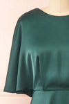 Tordis Green Satin Midi Dress w/ Bell Sleeves | Boutique 1861  front close-up