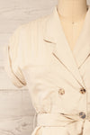 Torrelavega Beige Midi Dress w/ Pockets and Belt | La petite garçonne front close-up