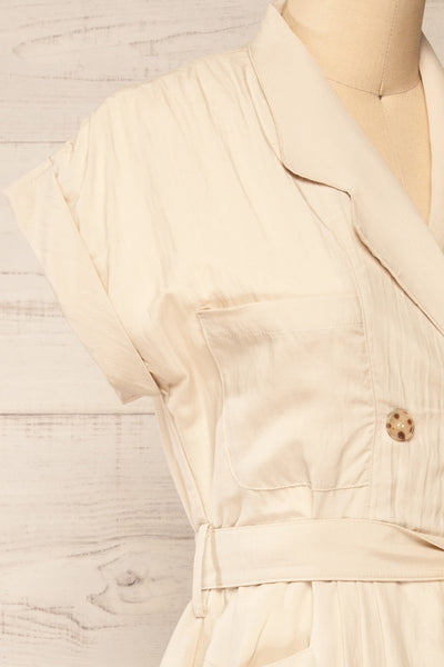 Torrelavega Beige Midi Dress w/ Pockets and Belt | La petite garçonne side close-up