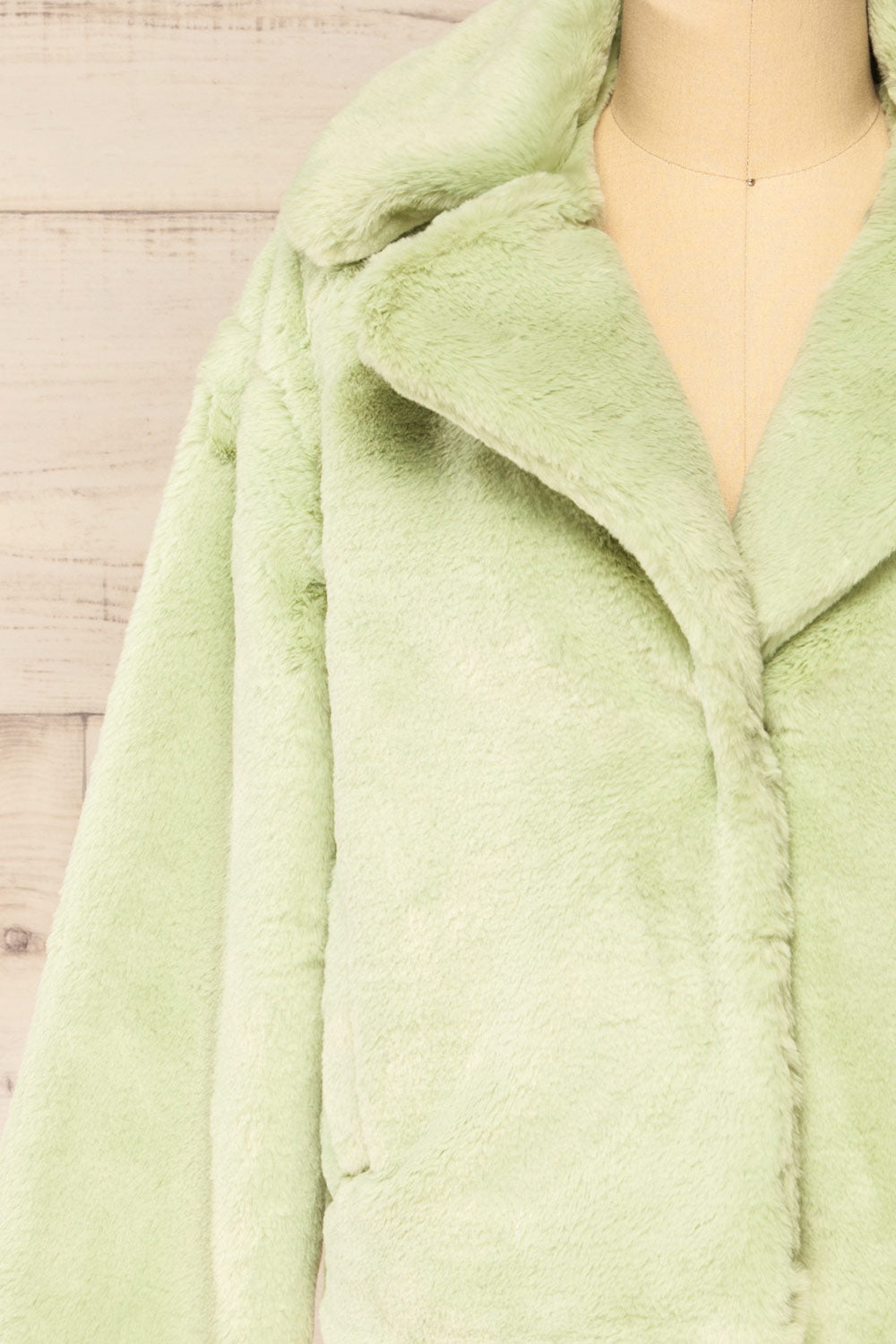 Torrent Green Soft Fuzzy Coat | La petite garçonne front close-up