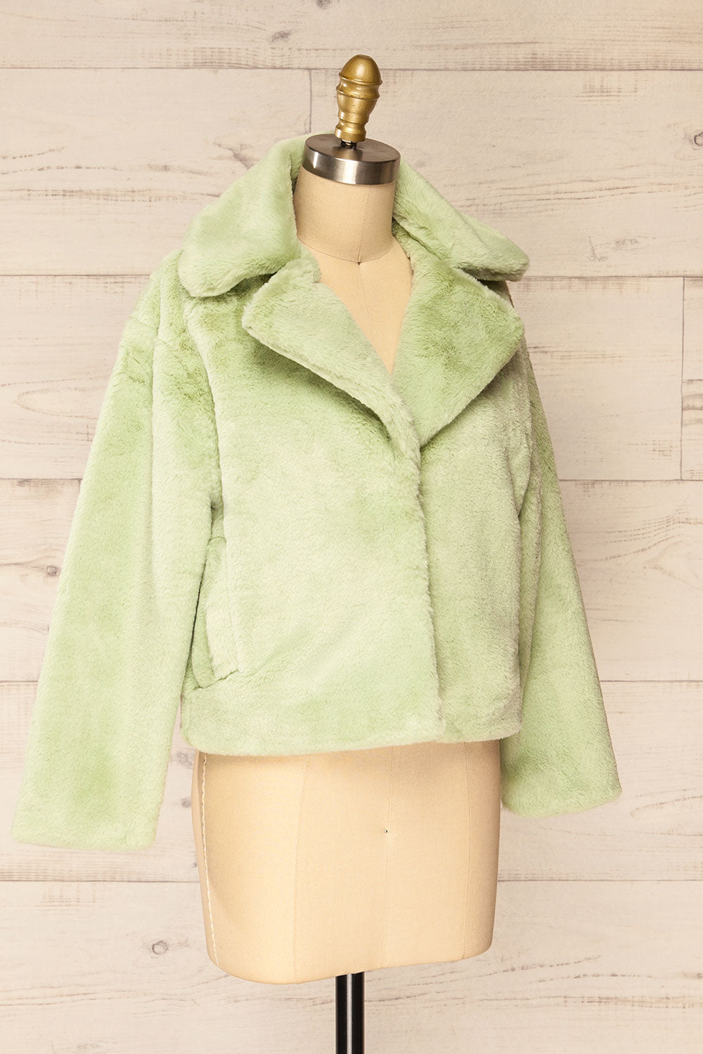 Torrent Green Soft Fuzzy Coat | La petite garçonne side view