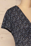 Torva Blue Floral Short Sleeved Crop Top | La petite garçonne side close-up