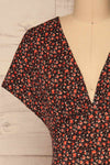 Torva Red Floral Short Sleeved Crop Top | La petite garçonne front close-up