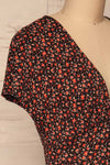 Torva Red Floral Short Sleeved Crop Top | La petite garçonne side close-up