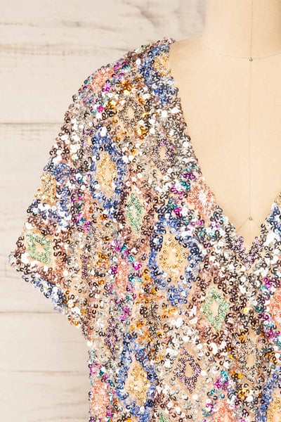 Totiana Multicoloured Midi Sequin Dress | La petite garçonne front close-up